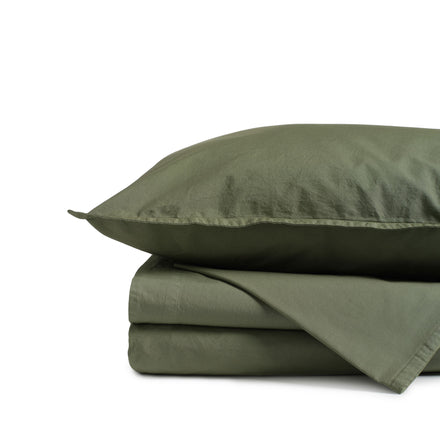 Percale Cotton Sheet Set in Olive Buff
