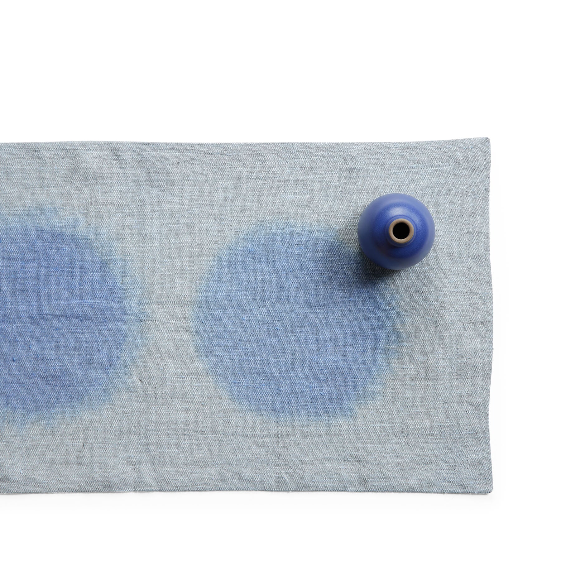 Hand-Painted Linen Circle Runner in Glacier Zoom Image 1