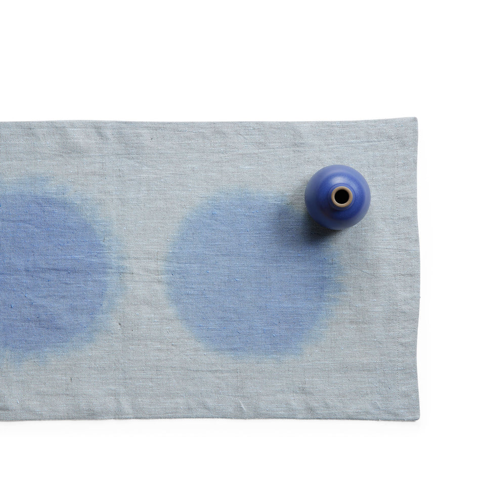 Hand-Painted Linen Circle Runner in Glacier Image 1