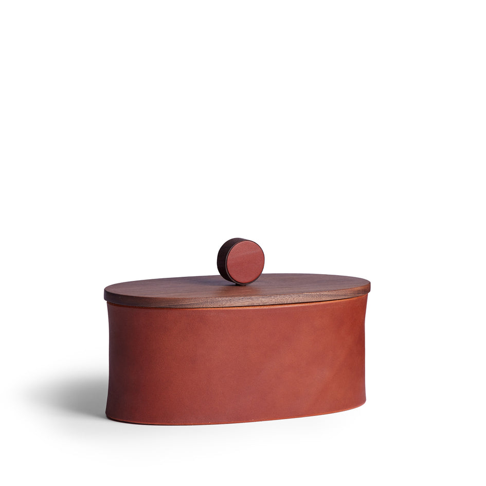 Oval Container Walnut and Chestnut Leather Image 1