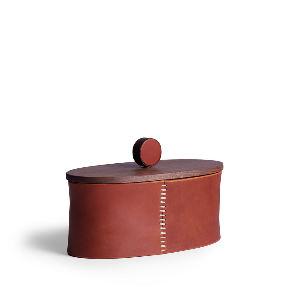 Oval Container Walnut and Chestnut Leather Image 2