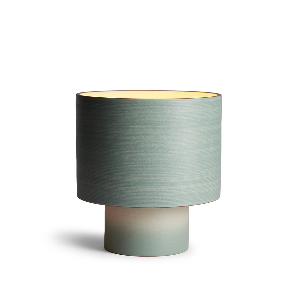 Stack Wide Table Lamp in Oat and Penny Green Image 1
