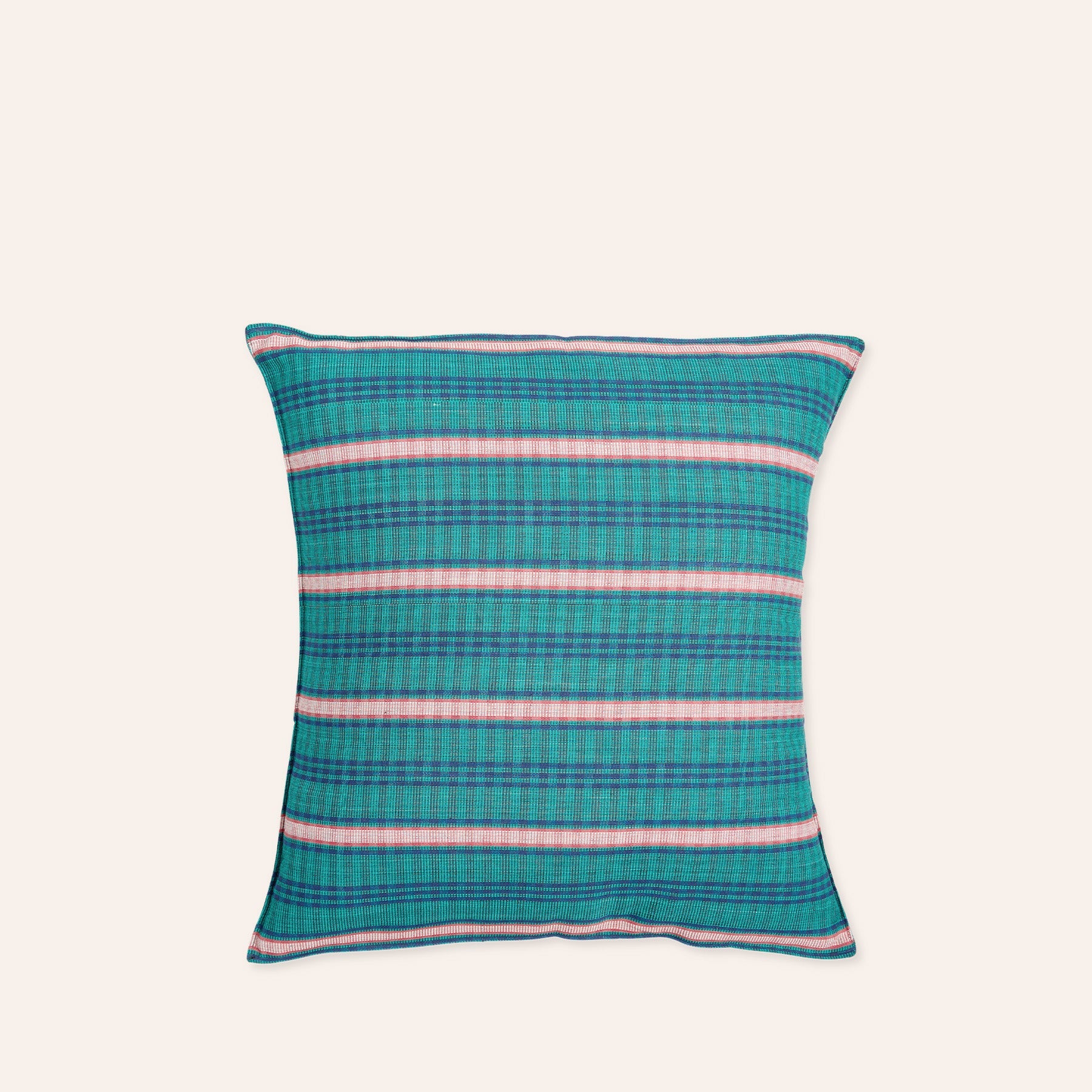 Cotton Tartan Square Pillow in Green, Navy Blue & Red