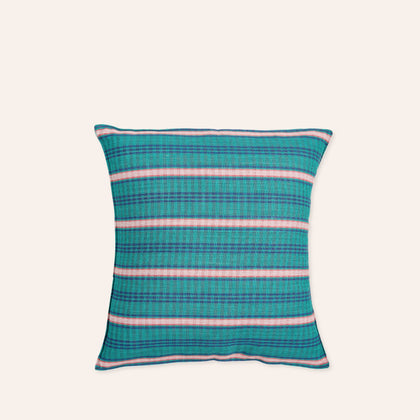 Cotton Tartan Square Pillow in Green, Navy Blue & Red
