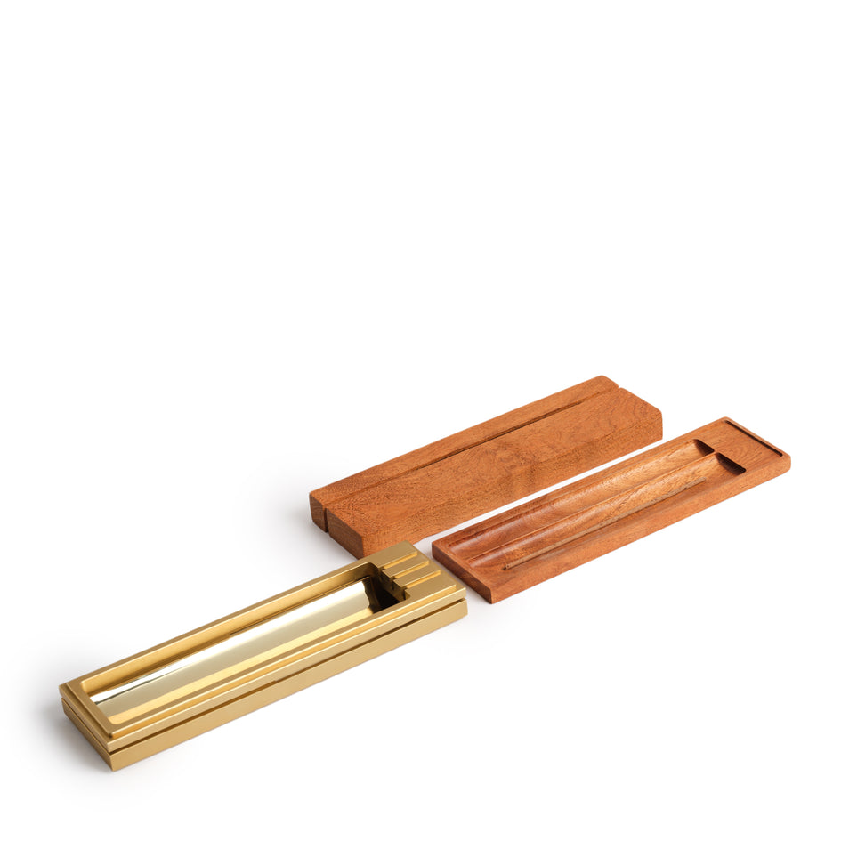 Tall Box Burner in Wood/Satin Brass Image 3