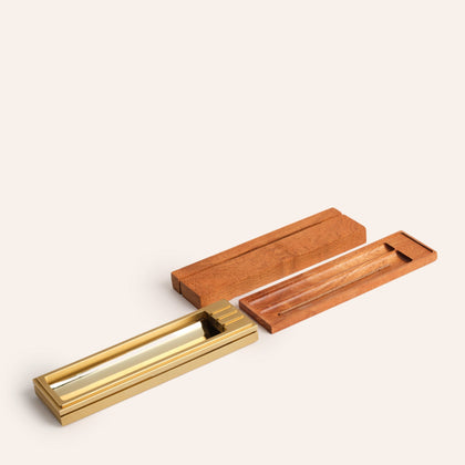 Tall Box Burner in Wood/Satin Brass