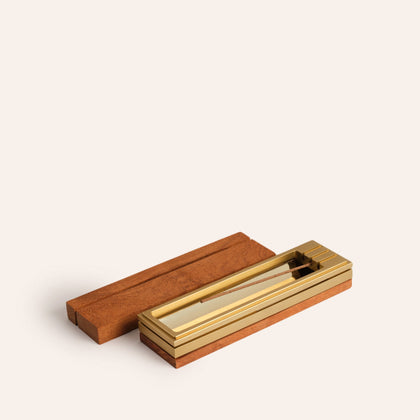 Tall Box Burner in Wood/Satin Brass