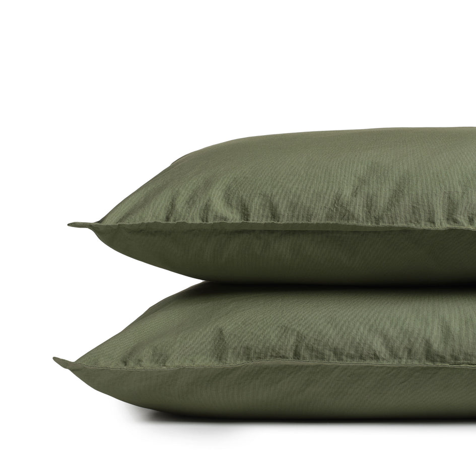 Percale Cotton Pillowcase in Olive Buff (Set of 2) Image 2
