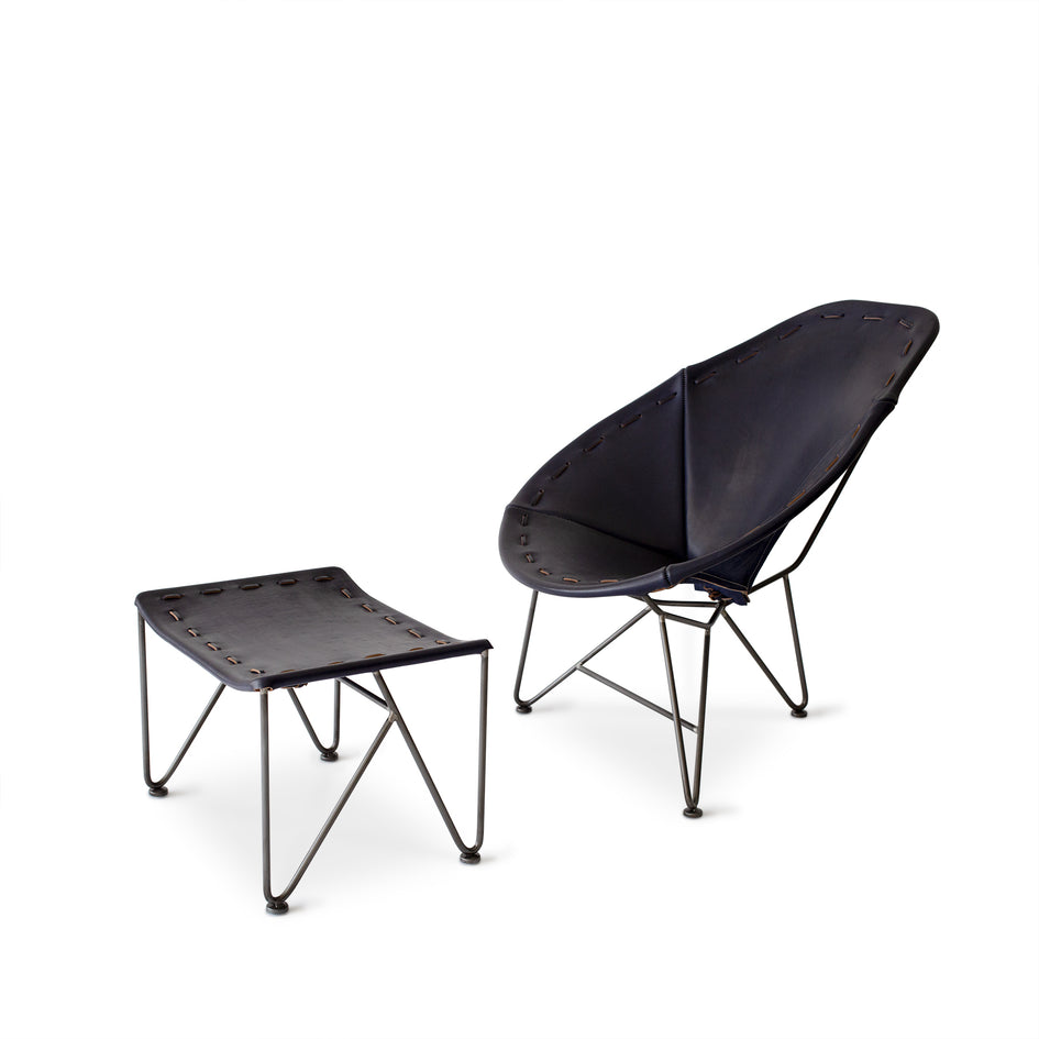 Saddle Leather Oval Chair in Blue with Natural Steel Base Image 2