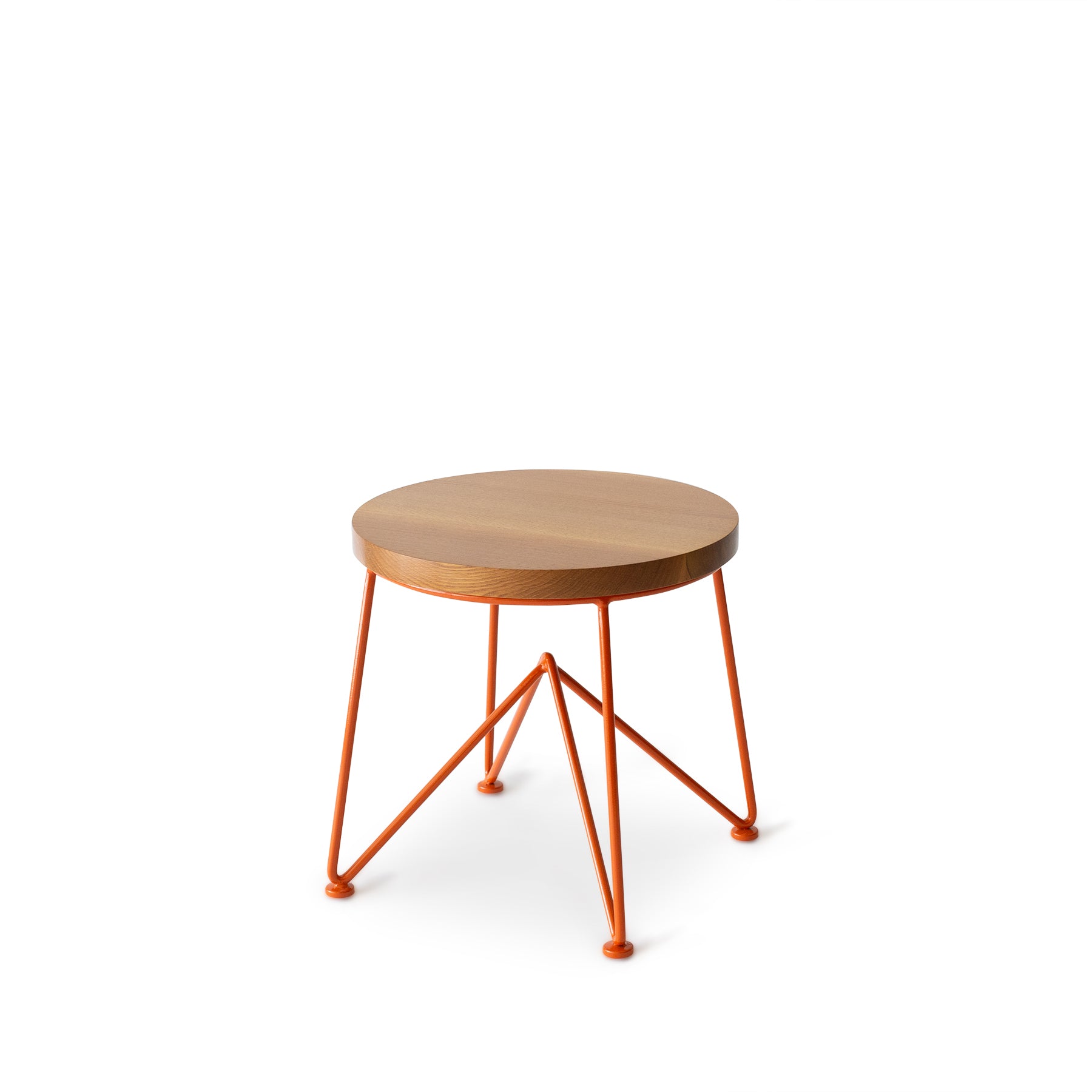 Quarter Sawn Oak Stool with Red Orange Base Zoom Image 1