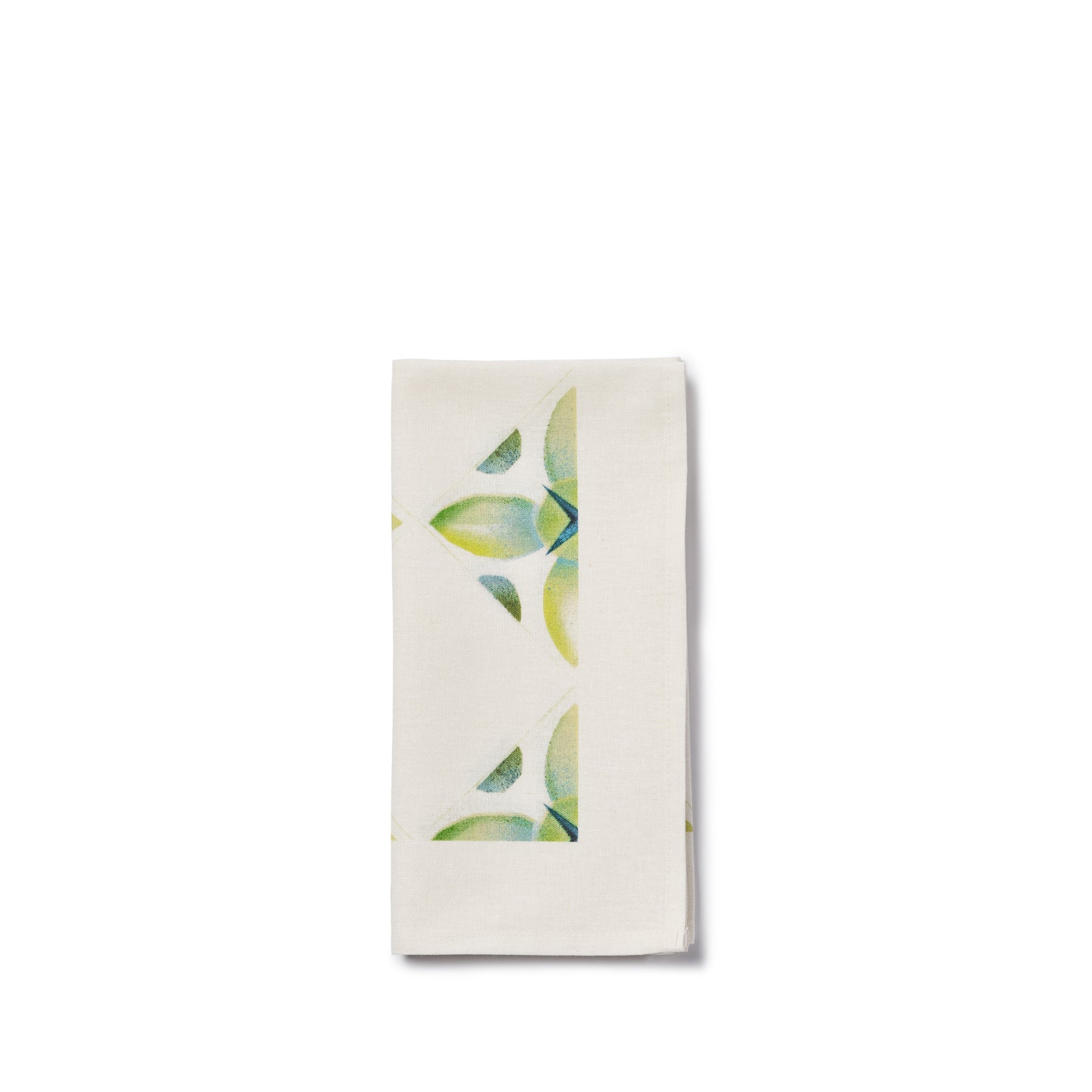 Stencil and Spray Painted Linen Napkin in Avocado Zoom Image 1