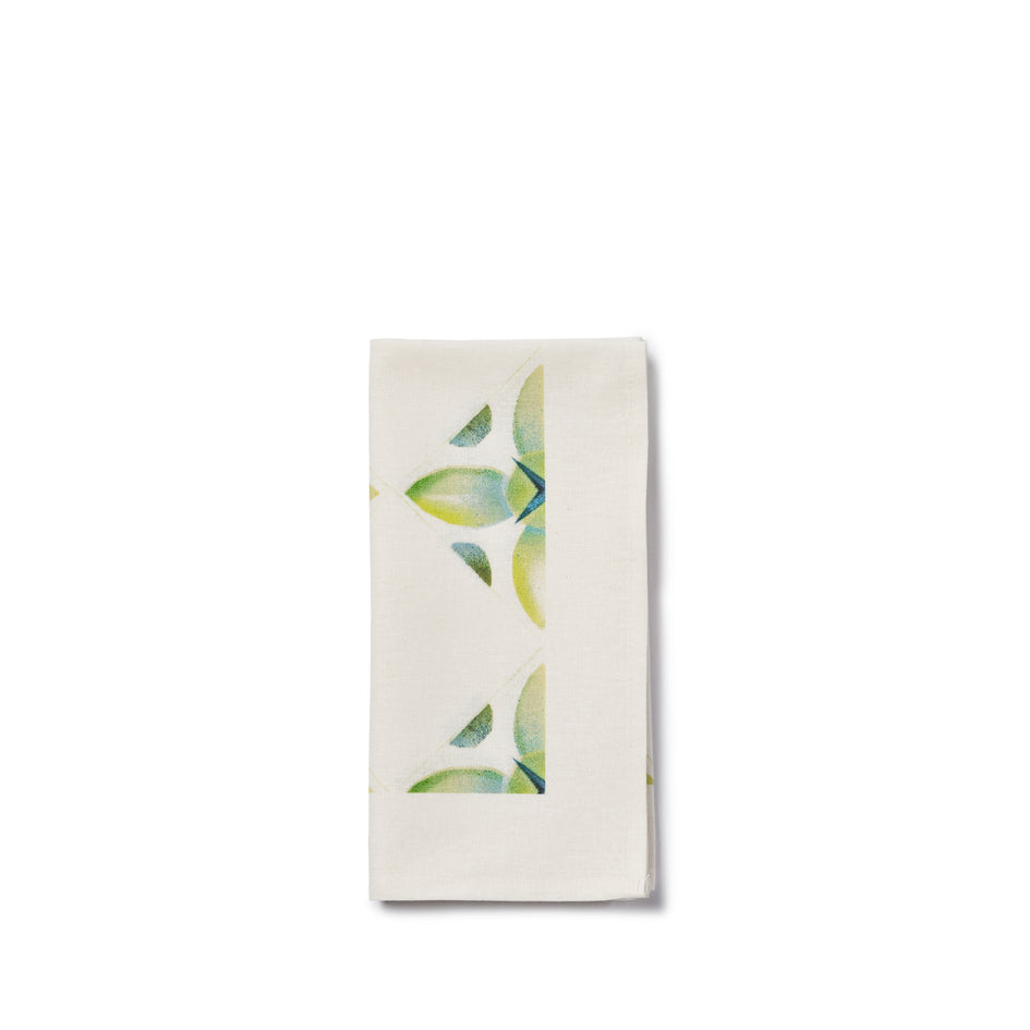 Stencil and Spray Painted Linen Napkin in Avocado Image 1